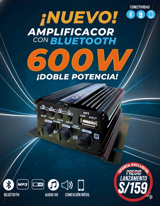 AMPLIFICADOR CON BLUETOOTH 600 W