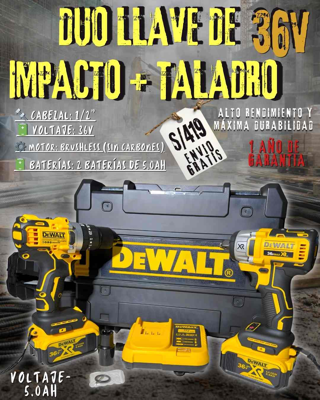 Duo taladro mas llave de impacto Dewalt