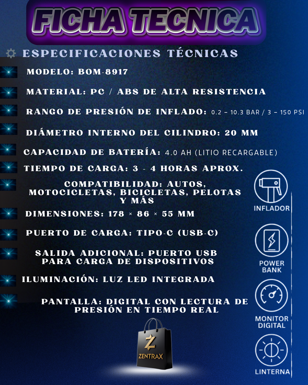 COMPRESSOR DE AIRE DIGITAL PORTATIL