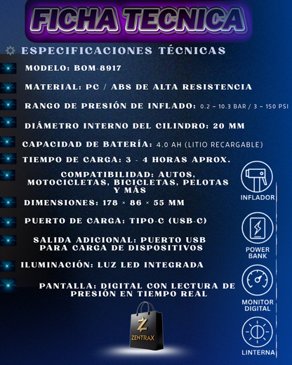 COMPRESSOR DE AIRE DIGITAL PORTATIL