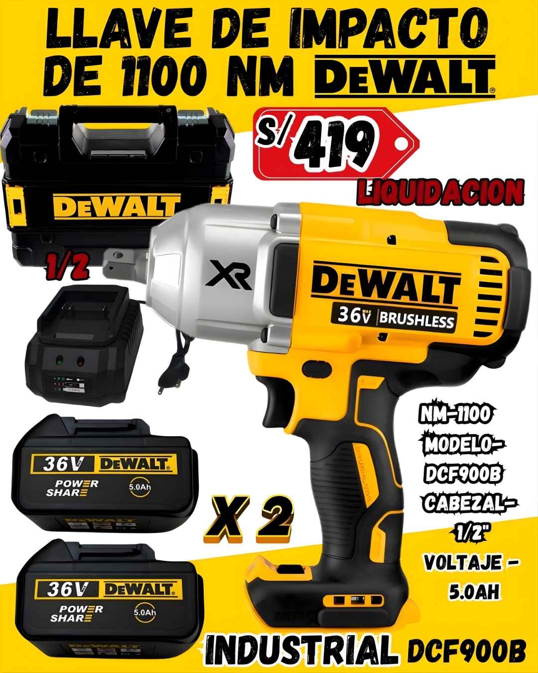 Llave de impacto de 1100 NM DeWaLT