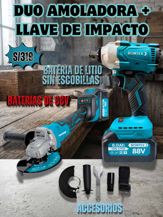 DUO INALAMBRICO AMOLADORA + LLAVE DE IMPACTO