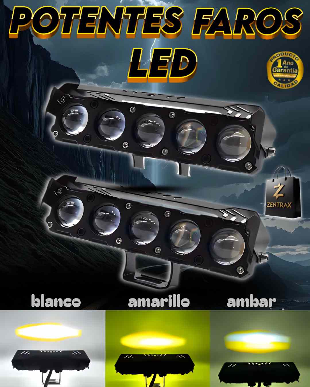 Faros Led Potente Ambar 2 en 1